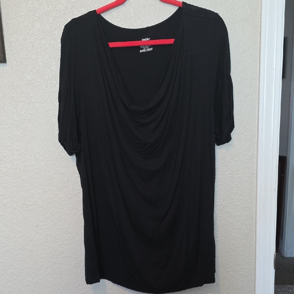 Women's Dressy Black Draped Cowl Neck Tunic